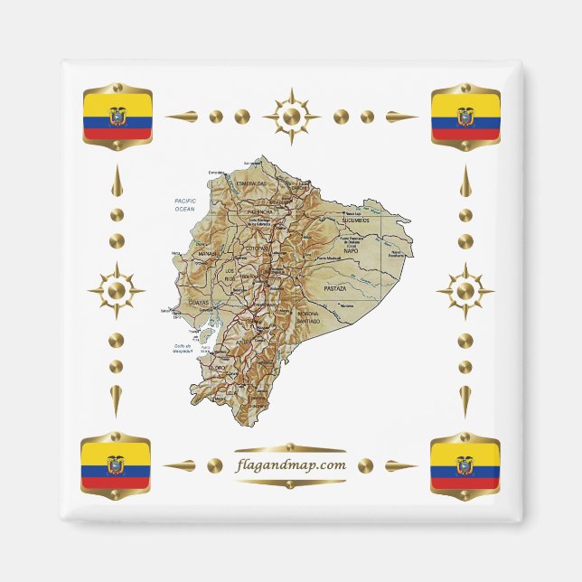 Ecuador Map + Flags Magnet (Front)