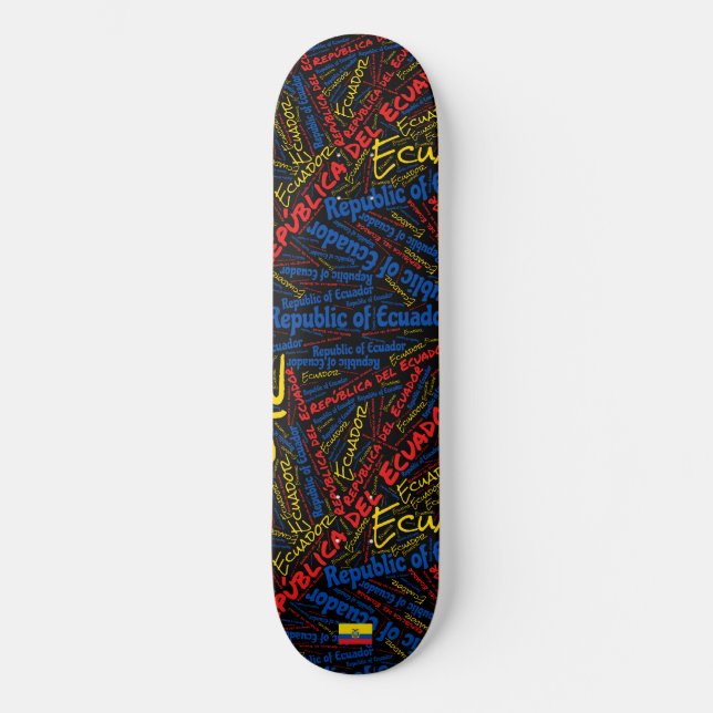Ecuador National Pride Wordcloud Skateboard (Front)