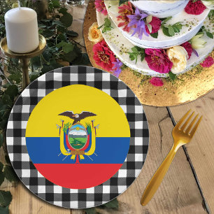 Ecuador Plate, buffalo plaid & Ecuador Flag Paper Plate