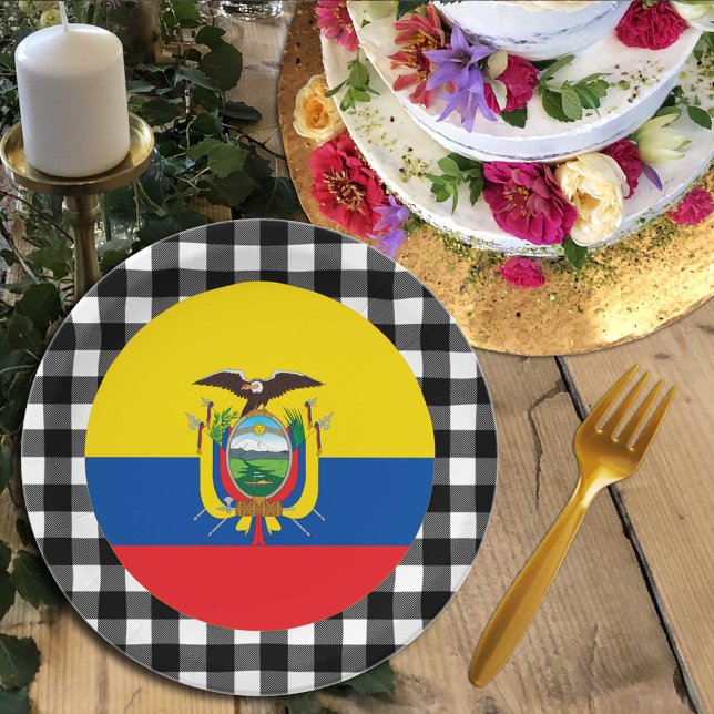 Ecuador Plate, buffalo plaid & Ecuador Flag Paper Plate (Creator Uploaded)