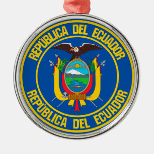 Ecuador Round Emblem Metal Tree Decoration