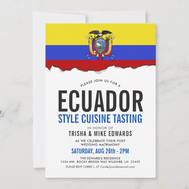 Ecuadorian Cuisine | Party Flag White Invite (Front)