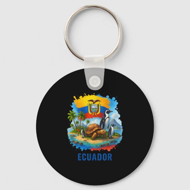 Ecuadorian Flag Ecuador Galapagos Islands Vacation Key Ring (Front)
