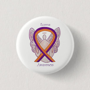 Eczema Awareness Ribbon Angel Custom Button Pin
