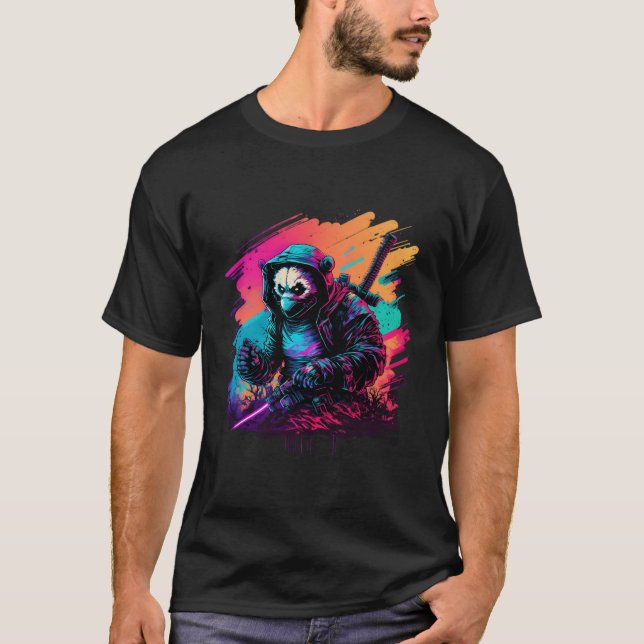 Ed Panda Ninja Steampunk Synthwave T-Shirt (Front)