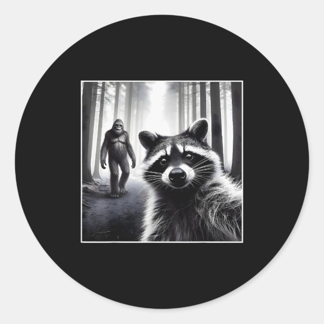 Ed Raccoon Selfie With Sasquatch Bigfoot Funny Rac Classic Round Sticker (Front)