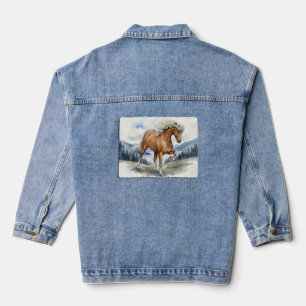 Edda Silver bay Icelandic Horse in the Mountains Denim Jacket