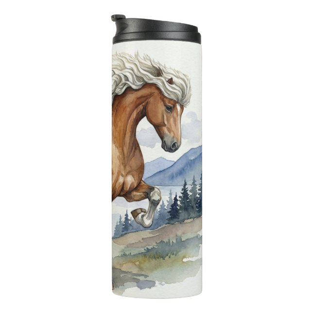 Edda Silver bay Icelandic Horse in the Mountains S Thermal Tumbler (Rotated Right)