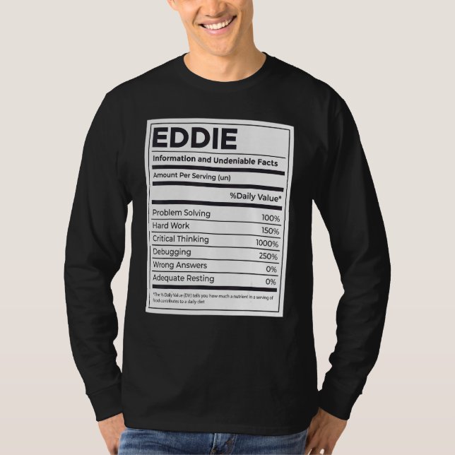 Eddie Nutrition Information  Problem Solving Hard  T-Shirt (Front)