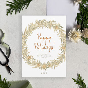 Edelweiss Alpine Floral Wreath  Holiday Card