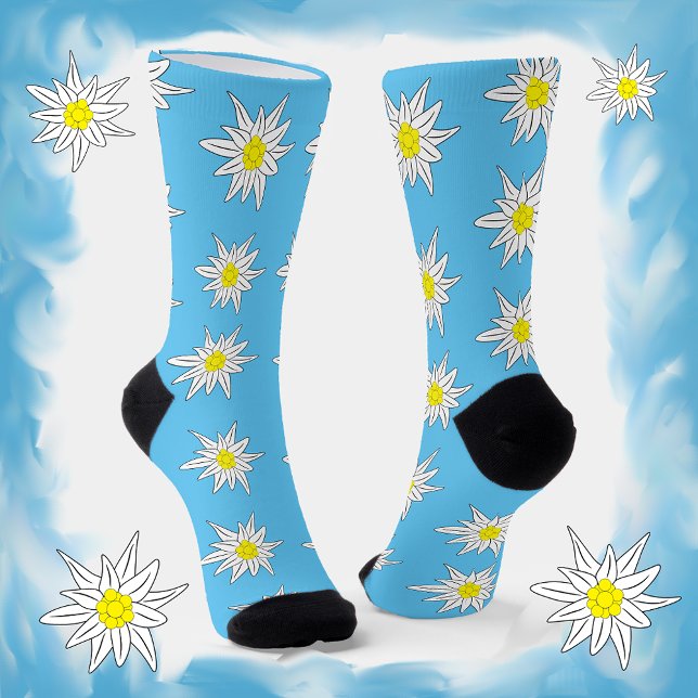 Edelweiss Alpine Flower Light Blue Crew Socks (Creator Uploaded)