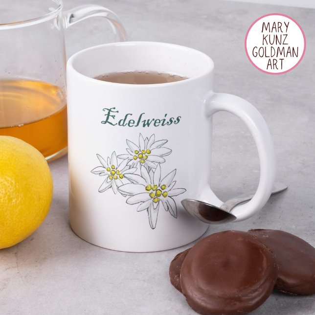 Edelweiss Alpine Wildflower Yellow Hand-Drawn Coffee Mug (Creator Uploaded)