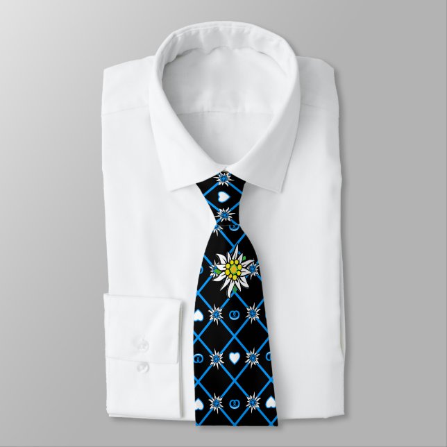 Edelweiss and Edelweiss pattern on black tie (Tied)