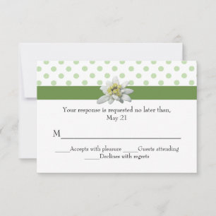 Edelweiss and Green Polka Dot Wedding RSVP Card
