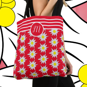 Edelweiss And Stripes Monogram Red Tote Bag