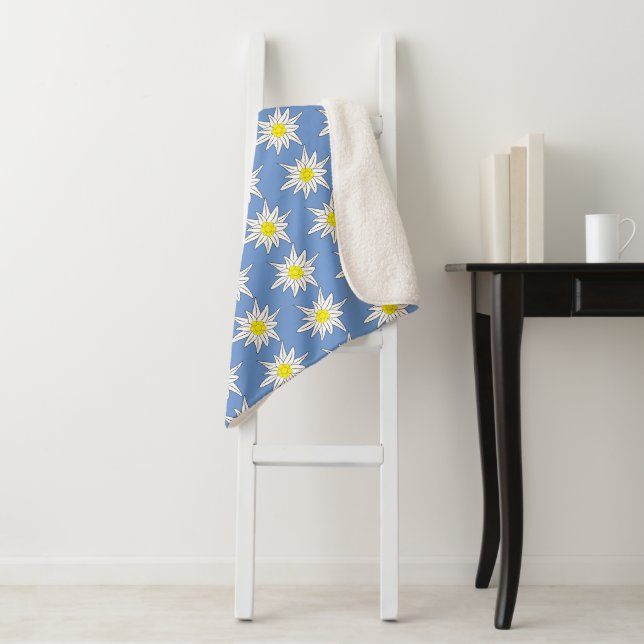 Edelweiss Flower Doodle Sherpa Blanket (In Situ)