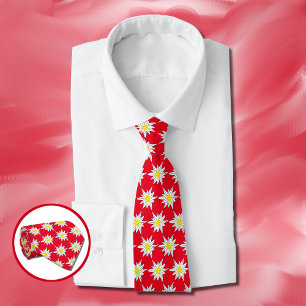 Edelweiss Flower Pattern Red Tie