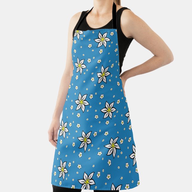 Edelweiss Flowers on Blue Apron (Insitu)