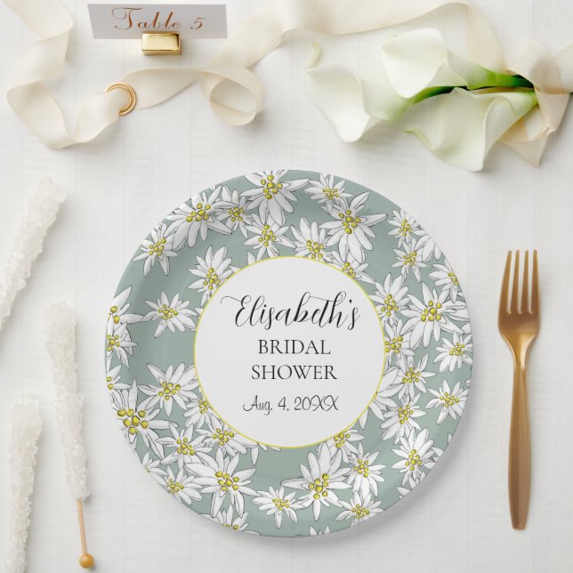 Edelweiss Hand-Illustrated Personalised Watercolor Paper Plate (Wedding)