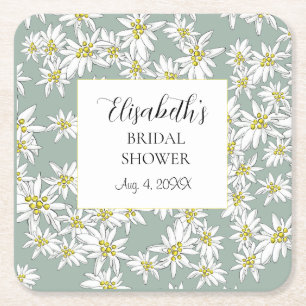 Edelweiss Hand-Illustrated Personalised Watercolor Square Paper Coaster