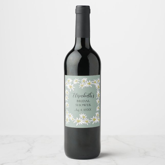 Edelweiss Hand-Illustrated Personalised Watercolor Wine Label (Front)