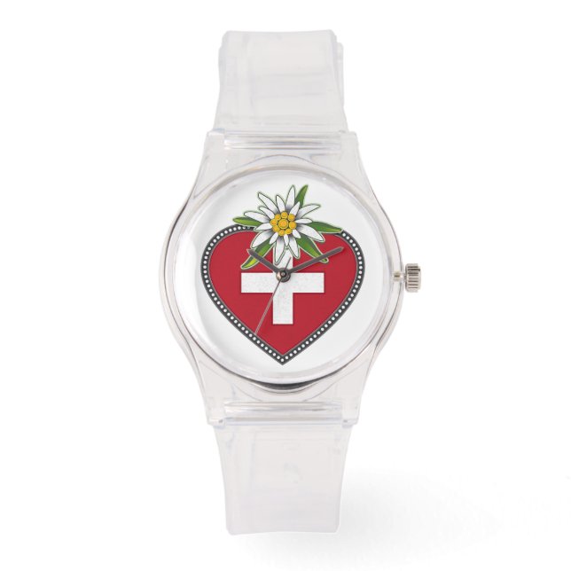 Edelweiss Heart Swiss Flag Watch (Front)