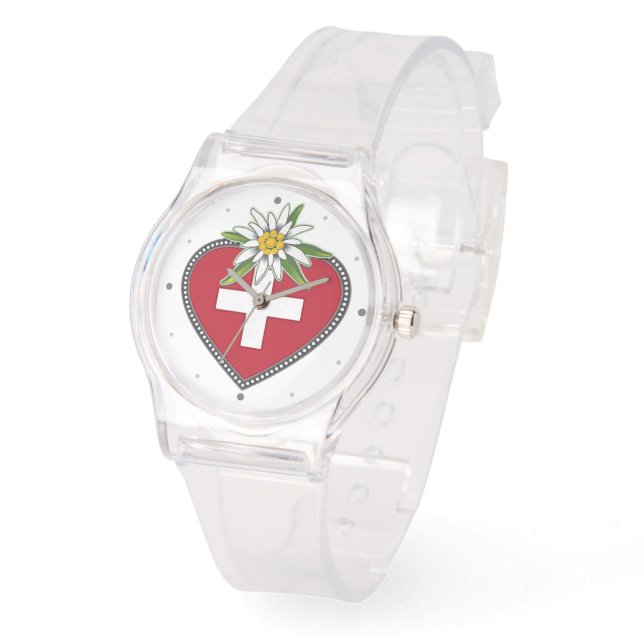 Edelweiss Heart Swiss Flag Watch (Angle)