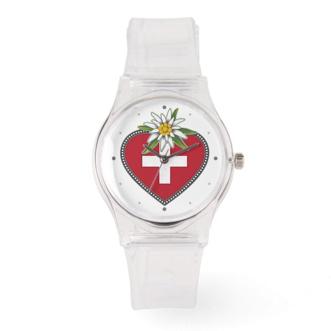 Edelweiss Heart Swiss Flag Watch (Front)