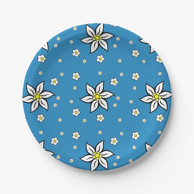Edelweiss on Blue Paper Plate (Front)