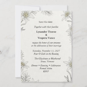 Edelweiss, Pine Needles, Watercolor Foliage, Botan Invitation