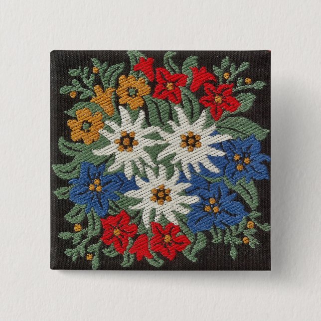 Edelweiss Swiss Alpine Flower 15 Cm Square Badge (Front)