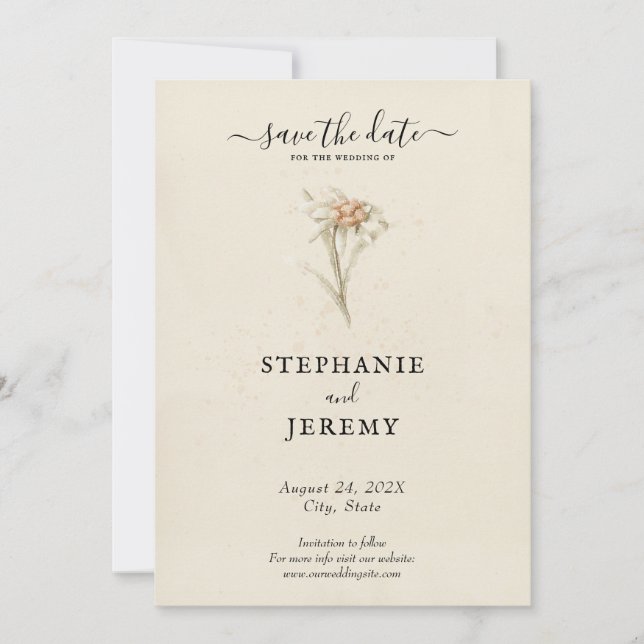 Edelweiss Wildflower Save the Date Invitation (Front)