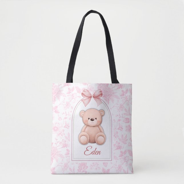 Eden | Custom Pink Teddy Bear Nursery Design  Tote Bag (Front)