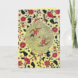 EDEN FLYING BIRDS, FLOWERS Red Black Yellow Floral Holiday Card