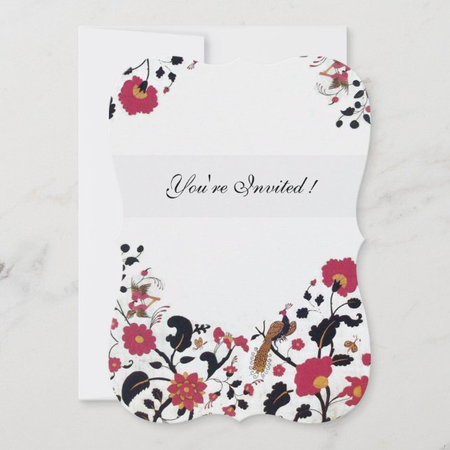 EDEN Red,Black White Floral,Peacocks,Butterflies Invitation (Front)
