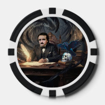 Edgar A. Poe Composing The Raven In Gothic Dreams