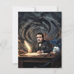 Edgar A. Poe Composing The Raven In Gothic Dreams RSVP Card
