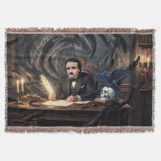Edgar A. Poe Composing The Raven In Gothic Dreams Throw Blanket