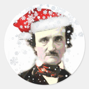 Edgar Allan Poe Christmas Hat Snowflake Classic Round Sticker
