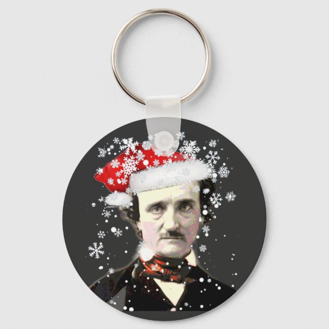  Edgar Allan Poe Christmas Hat Snowflake Key Ring (Front)