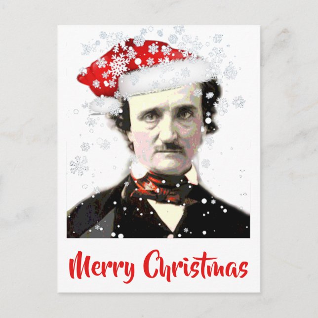  Edgar Allan Poe Christmas Hat Snowflake  Postcard (Front)