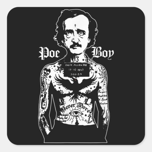 Edgar Allan Poe Classic Funny Horror w Raven Square Sticker (Front)
