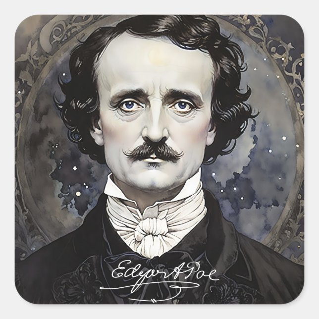 Edgar Allan Poe Gothic Halloween Square Stickers (Front)