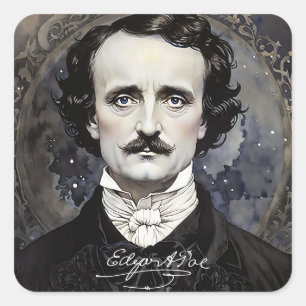 Edgar Allan Poe Gothic Halloween Square Stickers