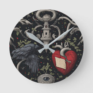 Edgar Allan Poe Gothic Inspired Round Clock