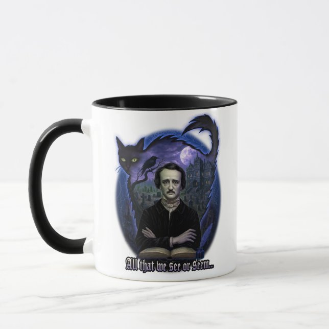 Edgar Allan Poe Gothic Mug – Haunted Raven & Cat (Left)