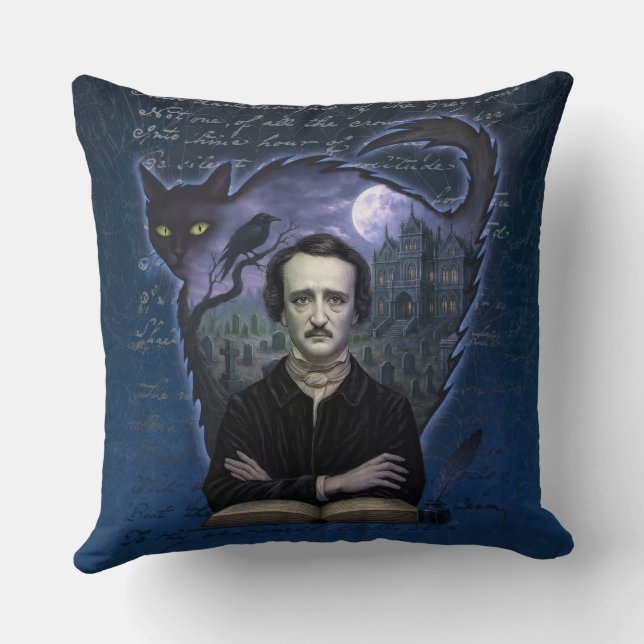 Edgar Allan Poe Gothic Raven Art Pillow (Back)