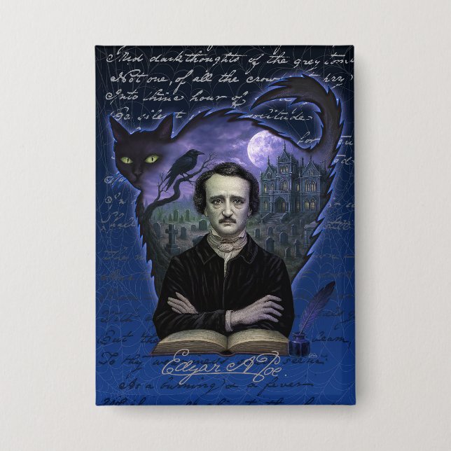 Edgar Allan Poe Gothic Raven Button (Front)