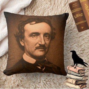 Edgar Allan Poe Headshot Gothic Moody Spooky Cushion