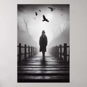Edgar Allan Poe Poet Bridge Ravens Foggy Spooky Poster